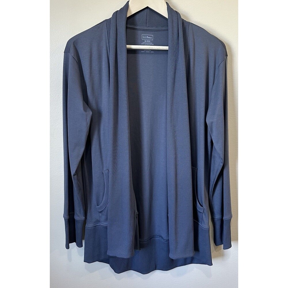LL Bean Supima Modal Blend Cotton Open Front Tunic Cardigan Blue Womens Medium